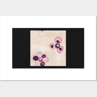 Pink abstract circle flowers on sand Posters and Art